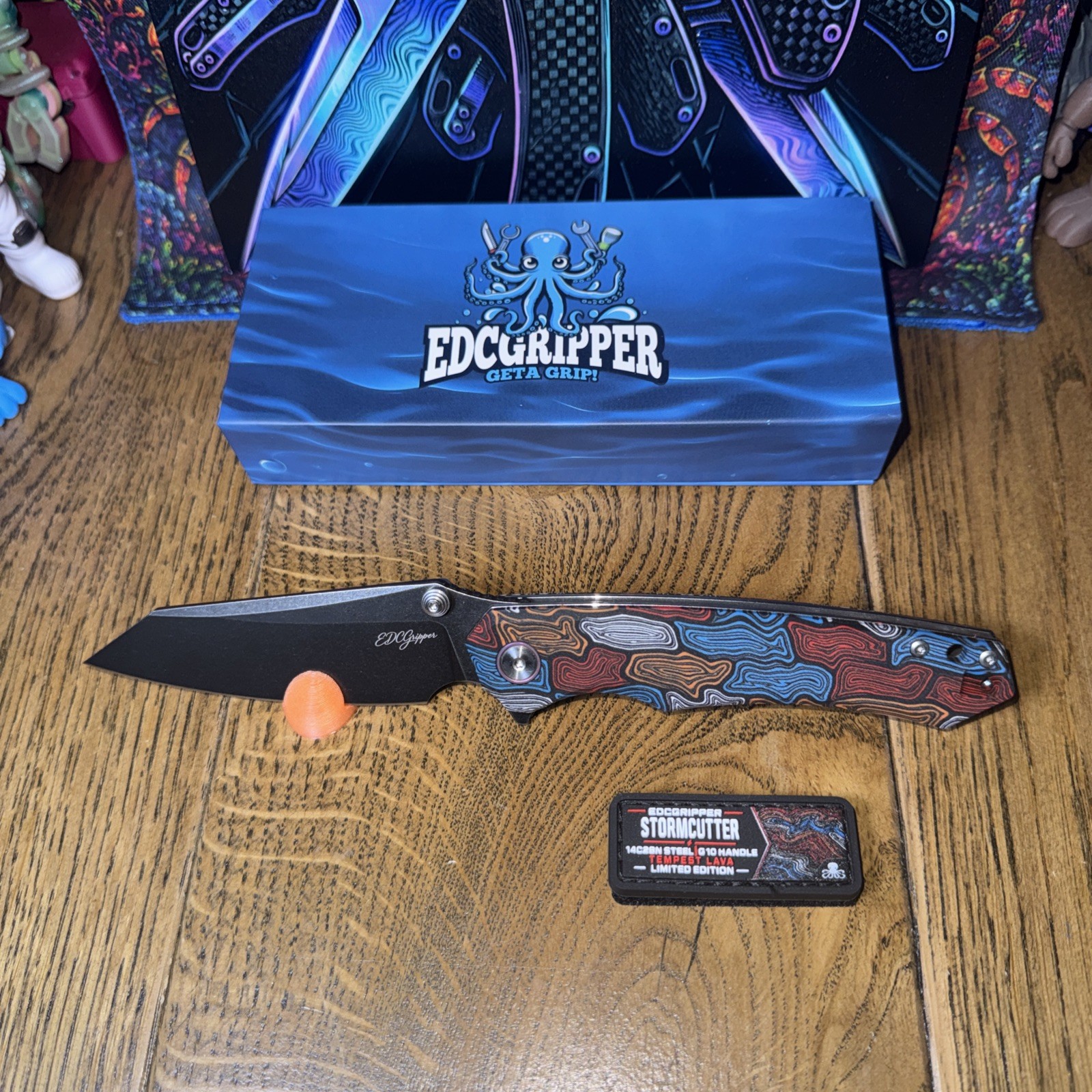 EDCGRIPPER Storm Cutter Tempest Lava #139 Of 200 Back Flip Thumb Stud G10 Handle