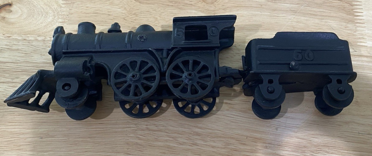 vintage cast iron train engine and car number 50