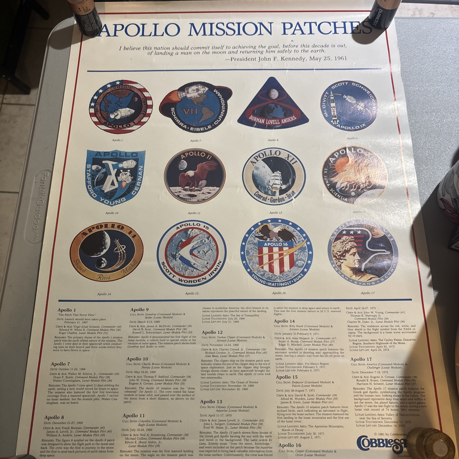 vintage 24x36-inch NASA Apollo mission patches poster from the early 1980s vintage 24x36-inch NASA Apollo mission patches poster from the early 1980s