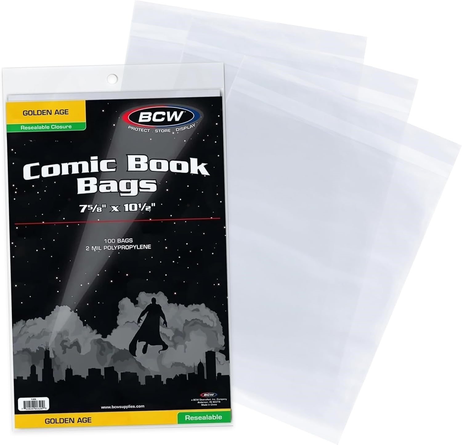 BCW Golden Age Comic Book Bags Resealable 100 2 Mil Protectors Acid Free Storage