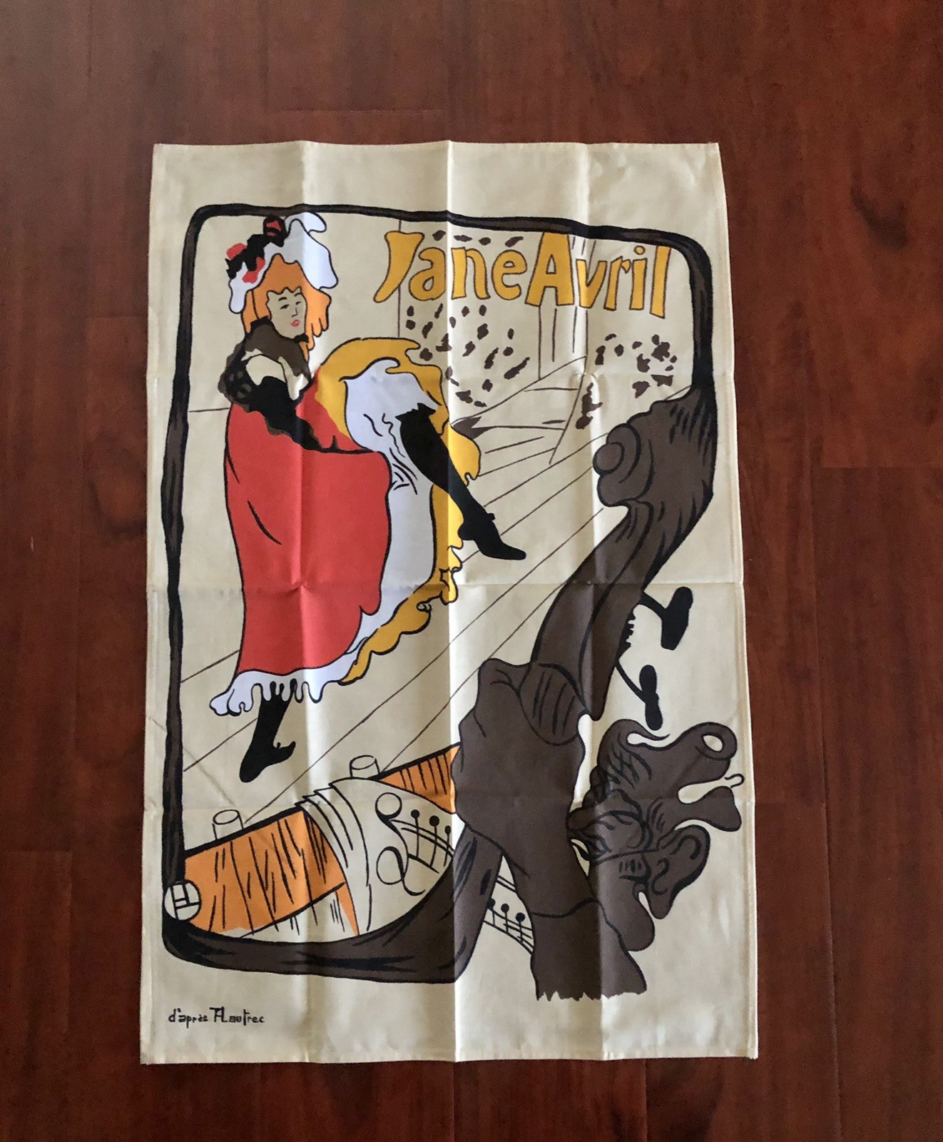 Vintage Jane Avril Henri de Toulouse Lautrec Screen Print Cotton Textile