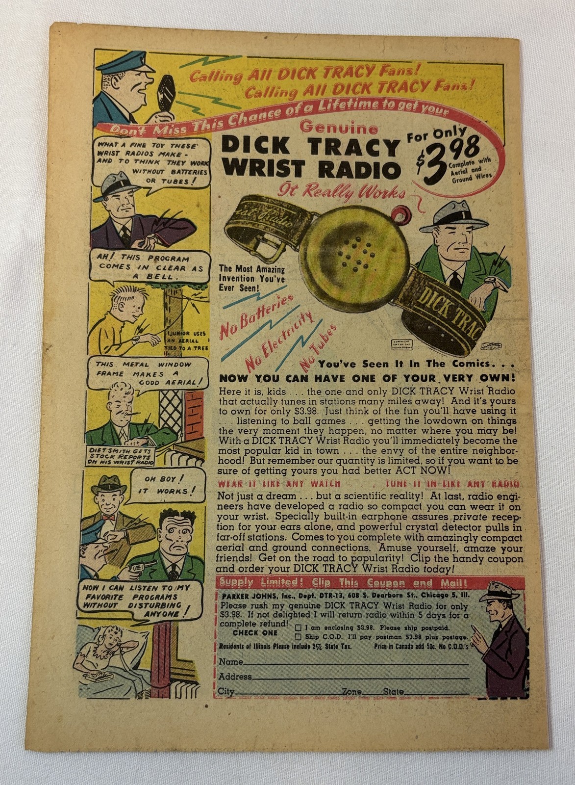 1947 DICK TRACY cartoon ad page ~ Two Way Wrist Radio