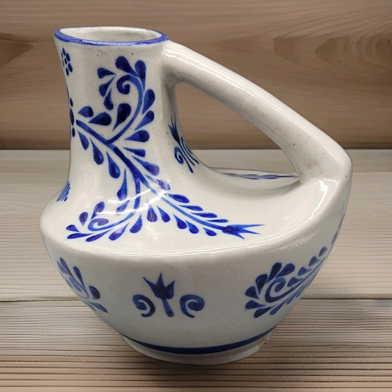 Vtg Salt Glazed Pitcher Ewer Jug Gray Blue Pottery Unique Shape 7.75\ Vtg Salt Glazed Pitcher Ewer Jug Gray Blue Pottery Unique Shape 7.75\