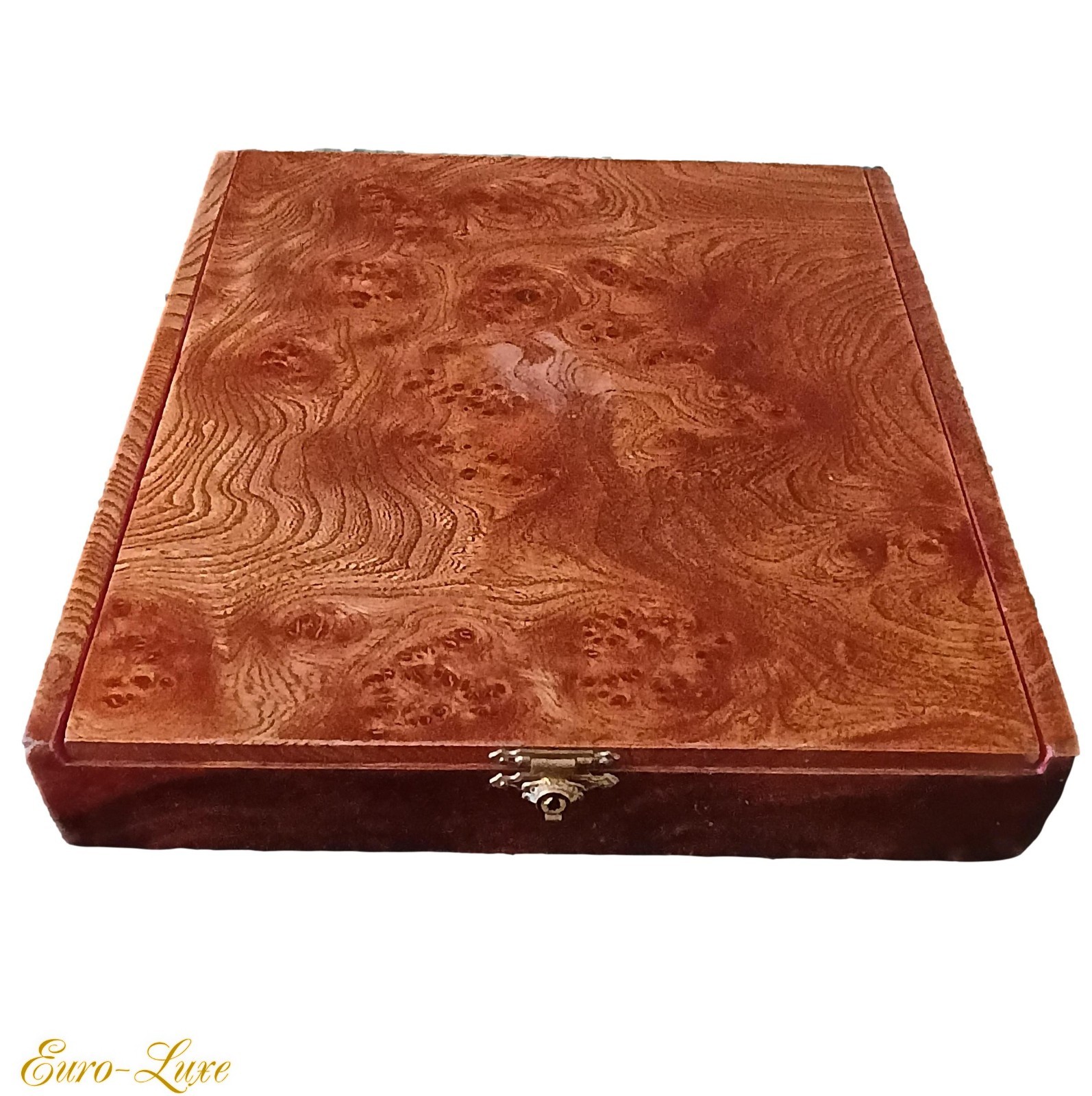 ANTIQUE FRENCH BURL WOOD LARGE LINED VELVET JEWELRY DECORATIVE HINGED CASE BOX