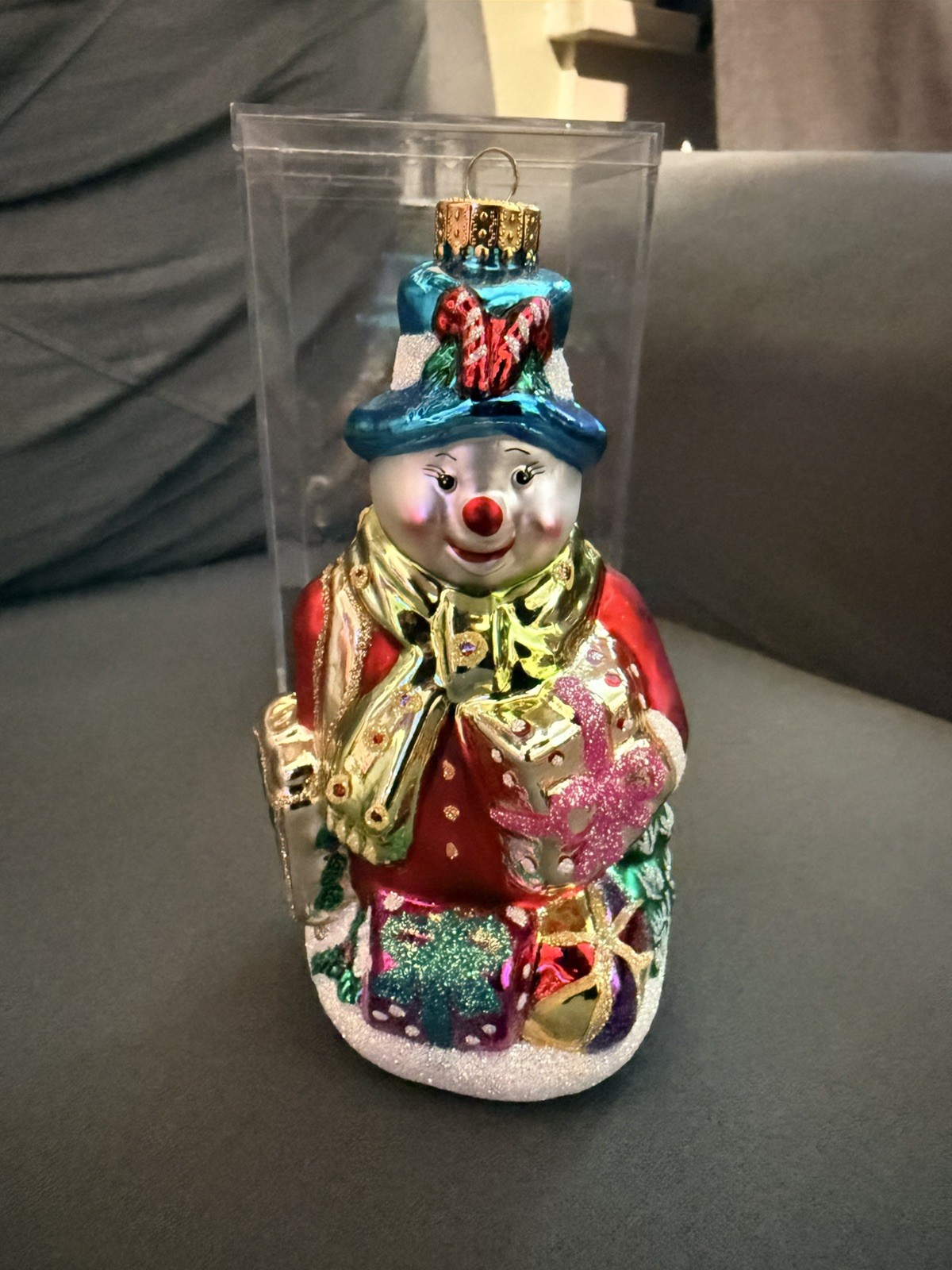 Handpainted Glass Snowman Christmas Ornament Present Candy Cane Hat 2003 Target