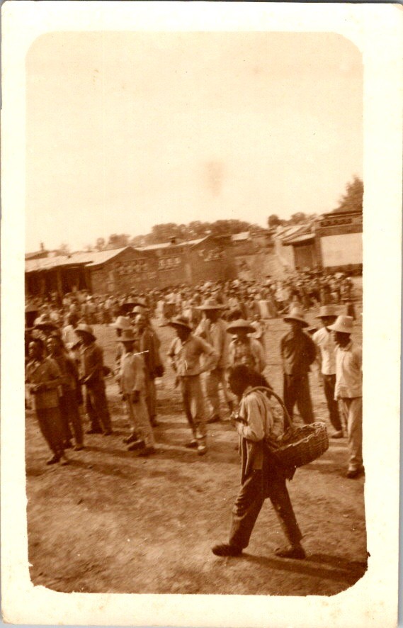 Philippines Market Scene Crowd Wm. H. Weigand Sepia Photo Manila Plaza 1900s