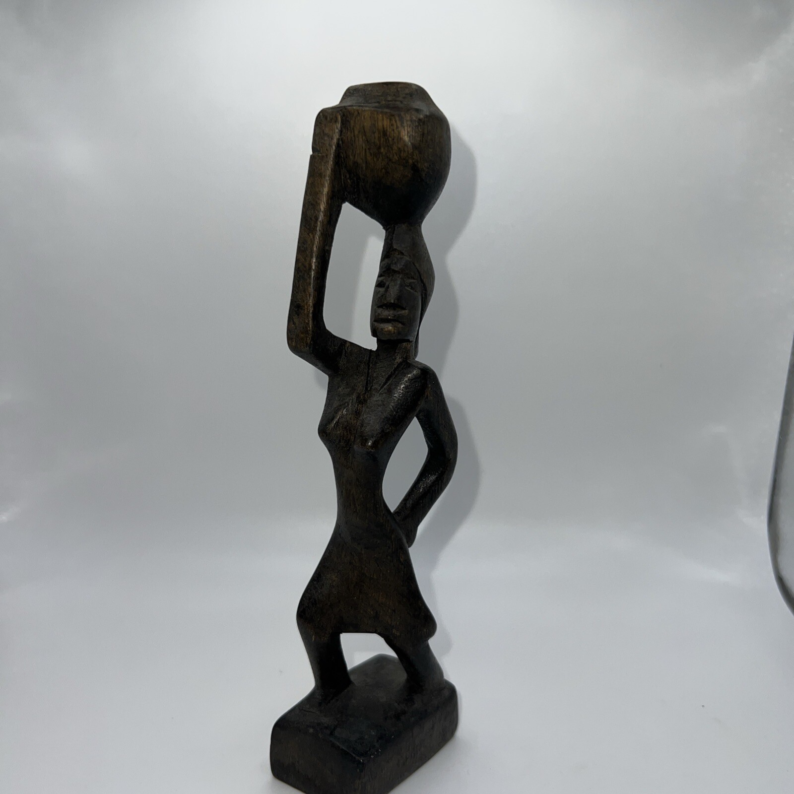 VTG Hand Carved Wood Woman Carrying Water Jug Statue Figurine Primitive Tribal VTG Hand Carved Wood Woman Carrying Water Jug Statue Figurine Primitive Tribal