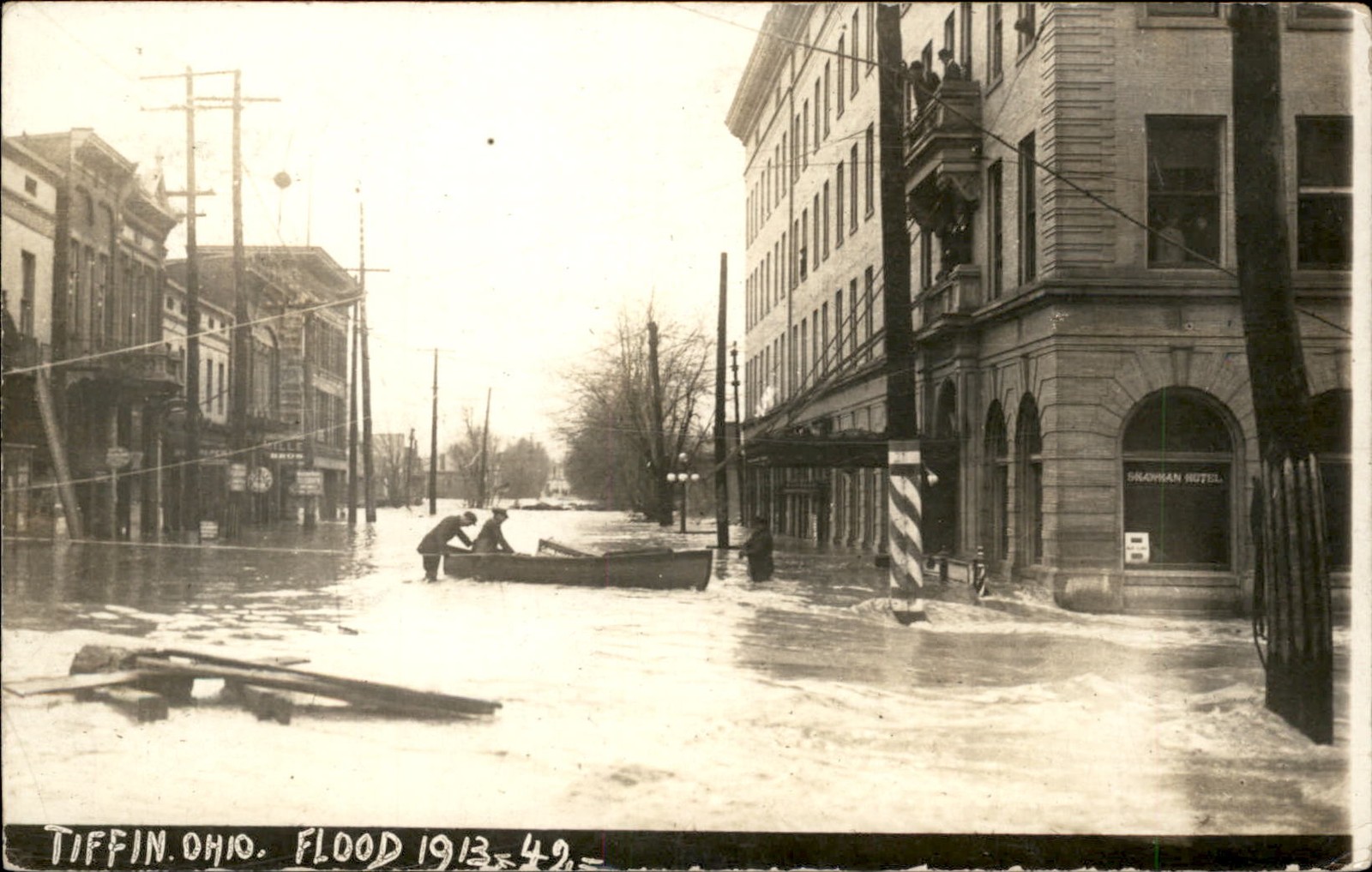 Tiffin Ohio OH Flood Street Scene c1913 Real Photo Vintage Postcard bhn