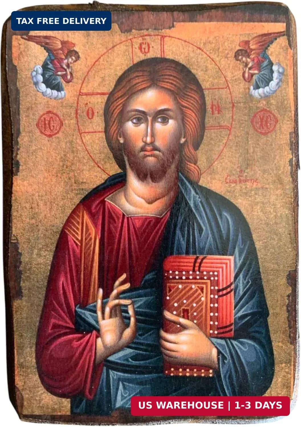 Iconsgr Wooden Greek Christian Orthodox Wood Icon of Jesus Christ / A0