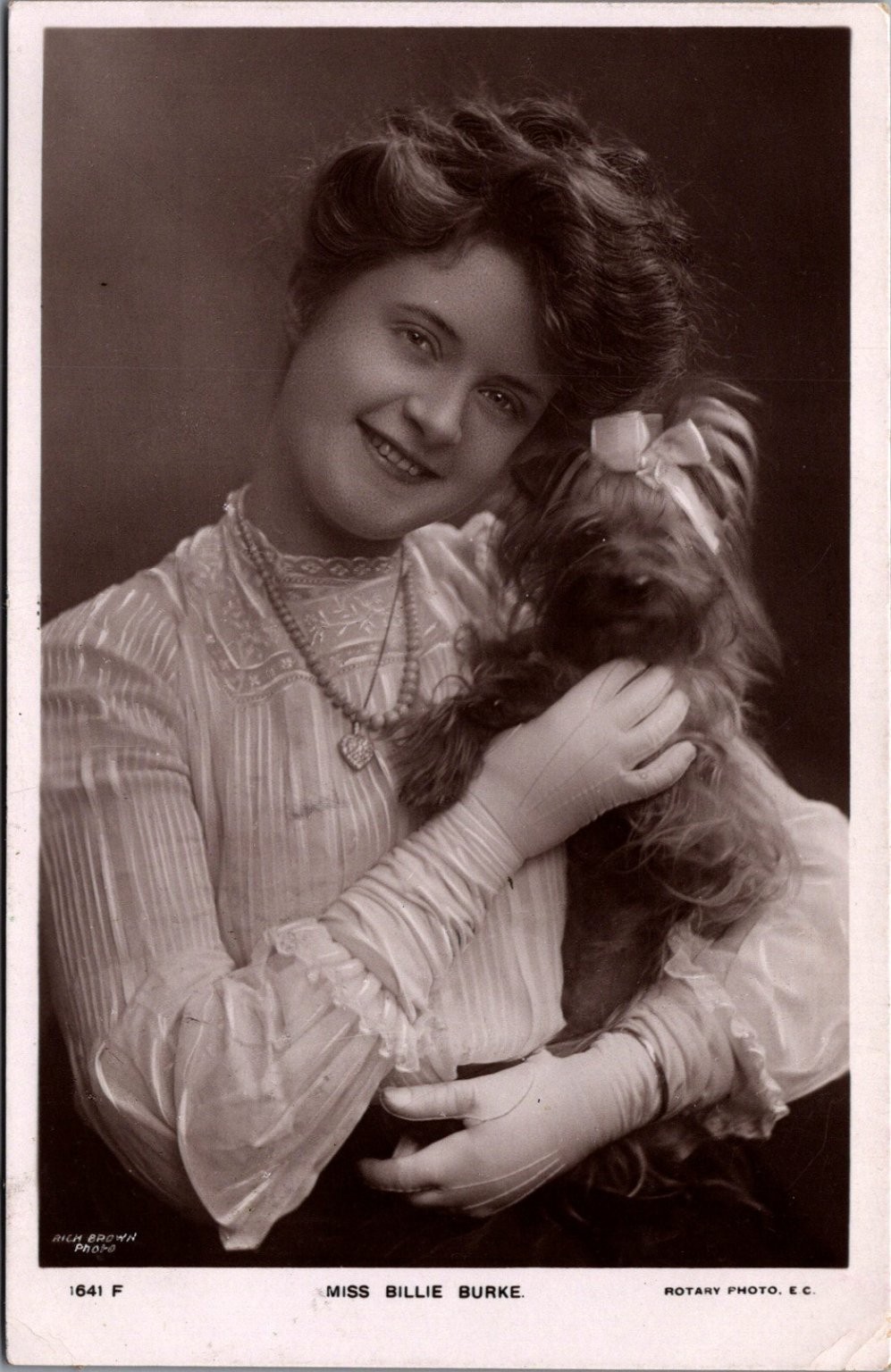 Billie Burke Actress Yorkshire Terrier Dog RPPC Postcard 1907 Glasgow Postmark