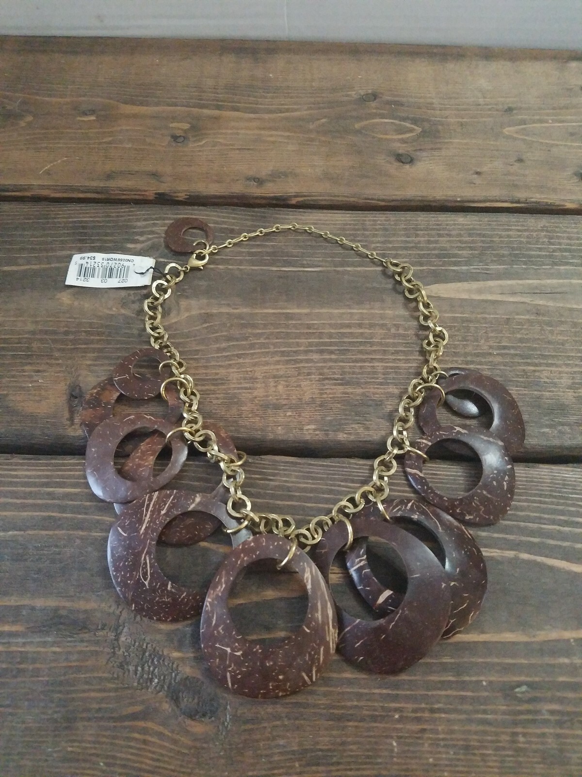 Statement Goldtone Necklace w/ Faux Wood Accents Adjustable Choker Brand New Statement Goldtone Necklace w/ Faux Wood Accents Adjustable Choker Brand New
