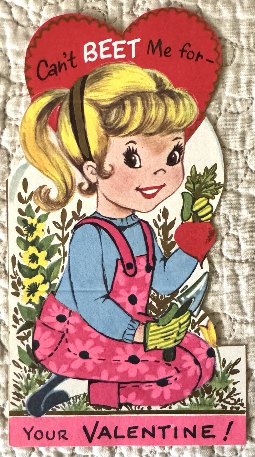 Unused Valentine Girl Can’t Beet Me For Your Garden Vtg Greeting Card 1960s