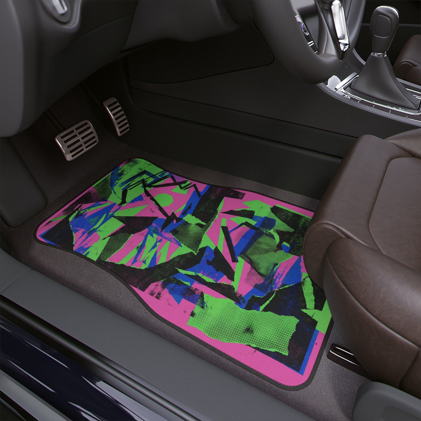 90's Neon Abstract Collage Car Floor Mats | Retro Arcade Style Pattern