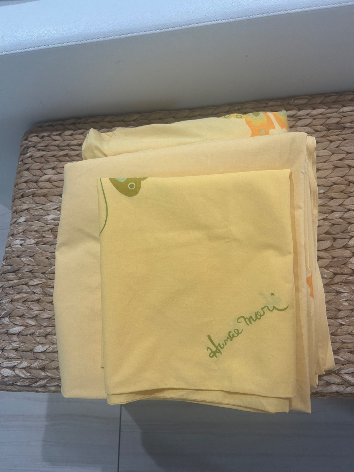 Vtg Yellow 70\'s Martex Hanae Mori Butterfly Double/Queen Sheet Set