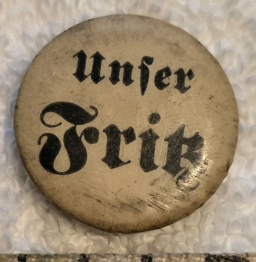 Antique Unser Fritz Celluloid Pinback Button German Prussian Imperial Royalty 