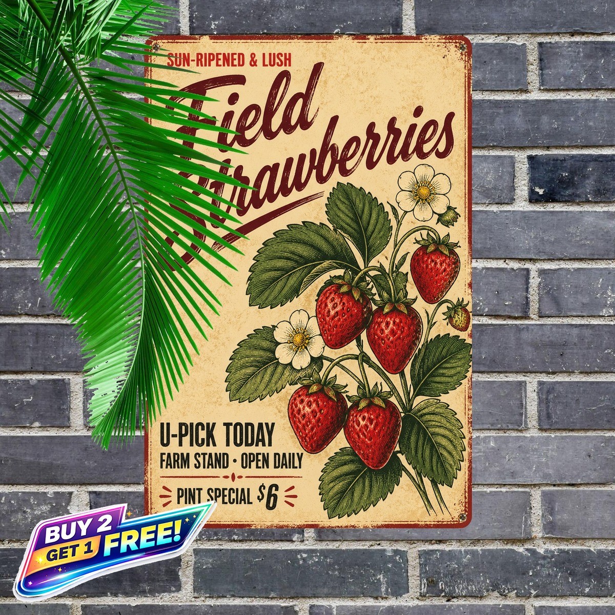 Vintage Sweet Strawberry Tin Sign Retro Fruit Kitchen Wall Art