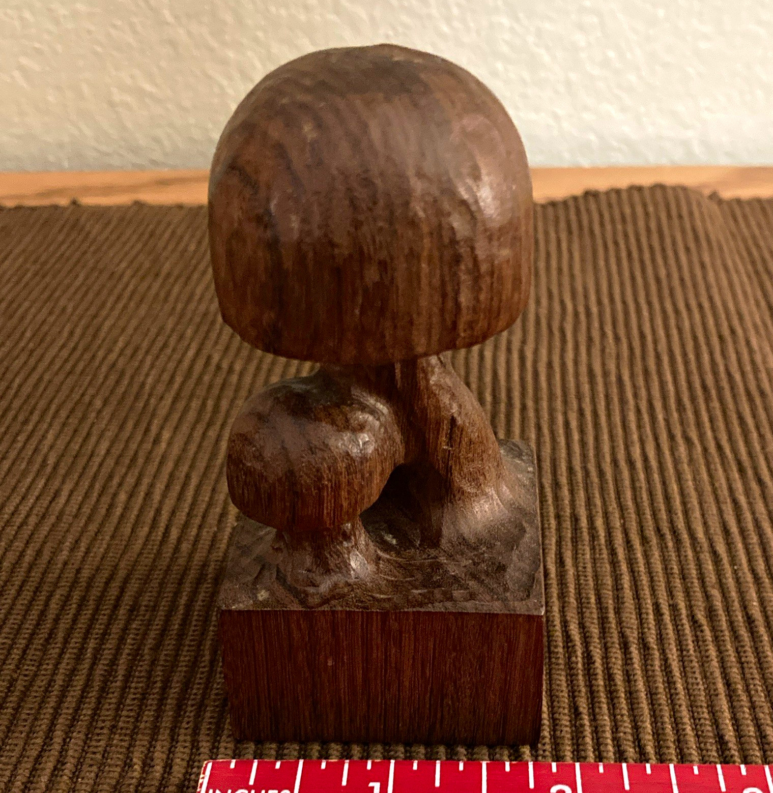 Vintage Carved Wood Mushroom Figurine/Sculpture w/ Base Signed E Rother M5-121