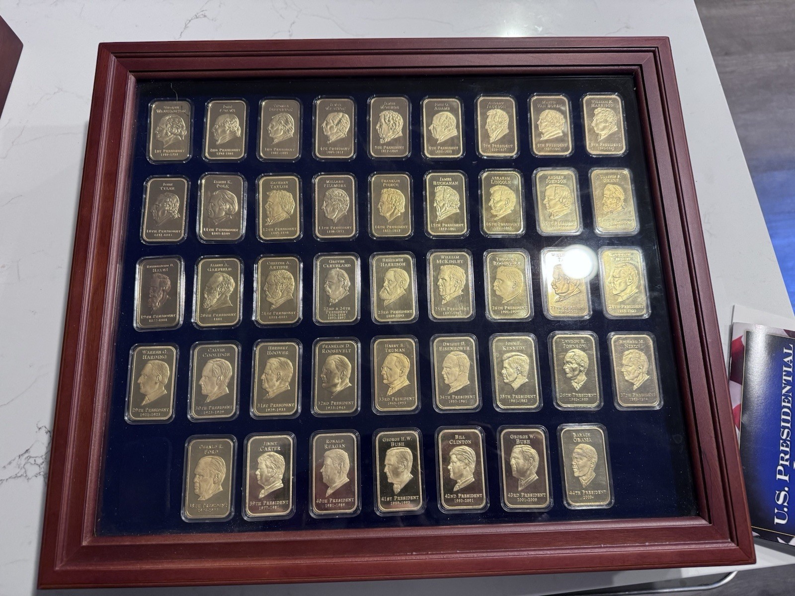 Danbury Mint 43 Presidential 24k Gold Plated Bronze Ingots Wood Glass Case RARE