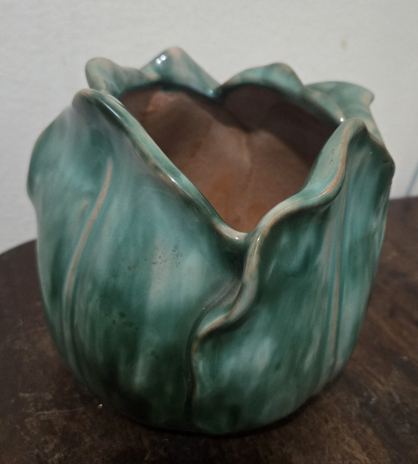 Vintage Stangl Terra Rose Tulip Form Ceramic Vase Planter Teal Green 1878 6
