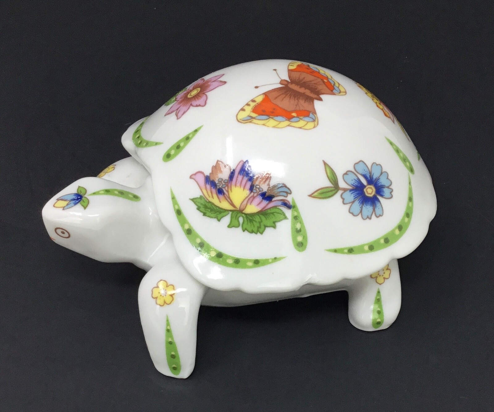 Prestige Porcelain 2 Pc Turtle Candle Holder Hand-Painted Flowers Butterfly 4.5\