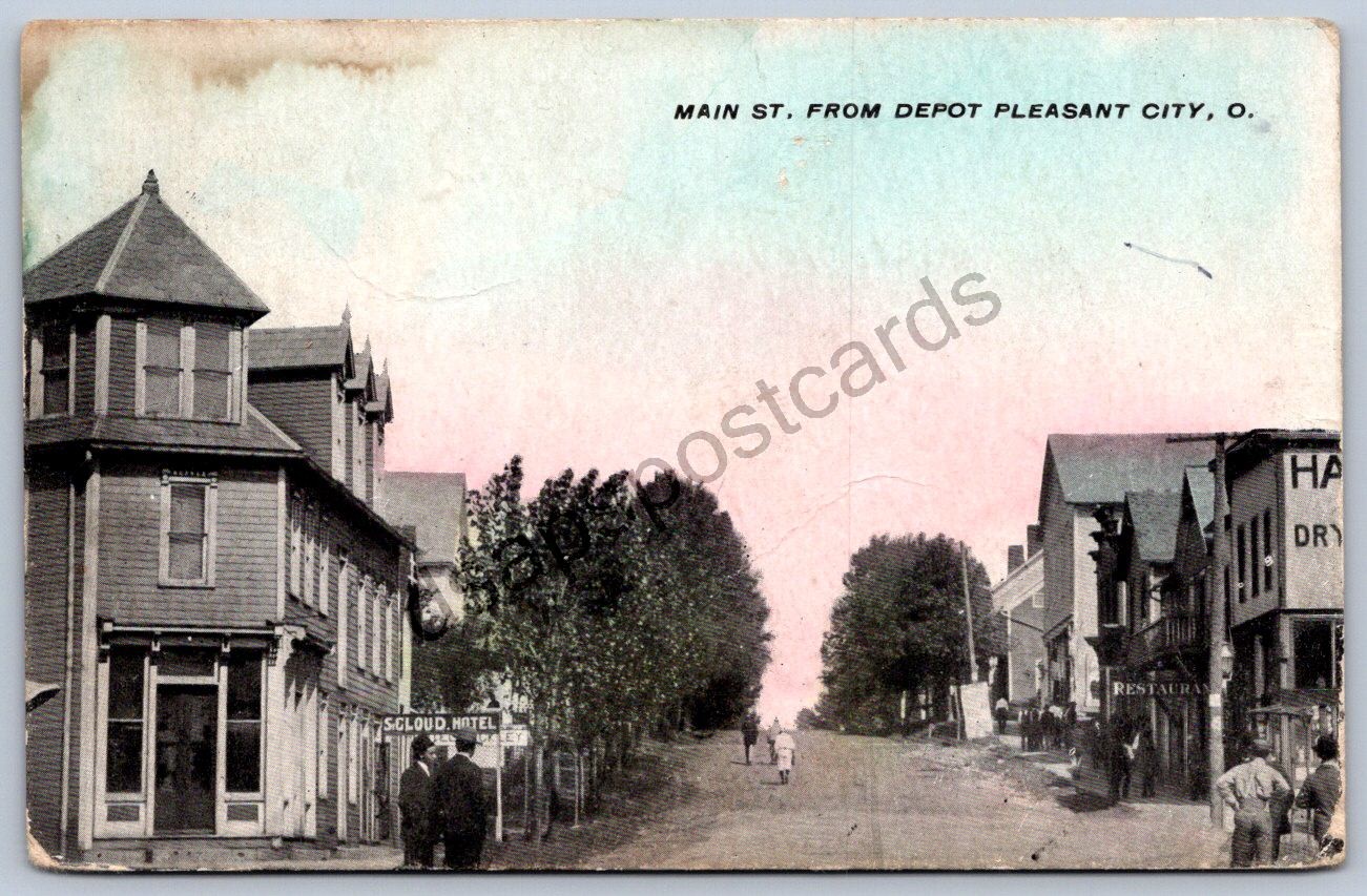 K50/ Pleasant City Ohio Postcard c1910 Guernsey County Main St Stores 503