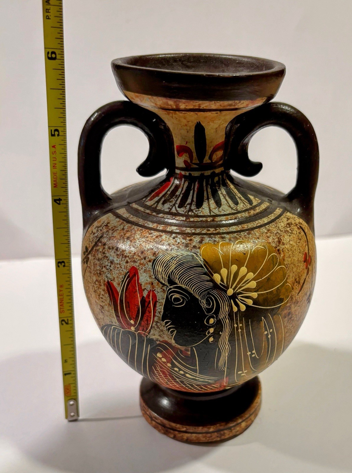 Ancient Museum Replica Hand Made & Painted Greek 6” Vase