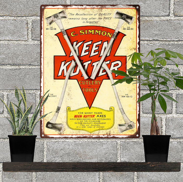 1930 Keen Kutter Axes Metal Sign Advertising Ad Repro 9x12\