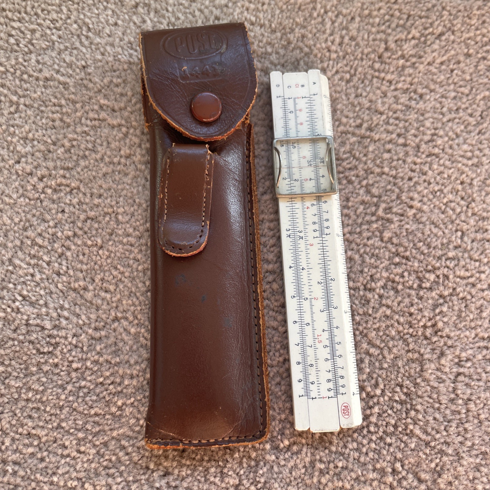 VTG Fredrick Post Sun Hemmi 1441 Pocket Slide Rule W/Leather Case Made in Japan