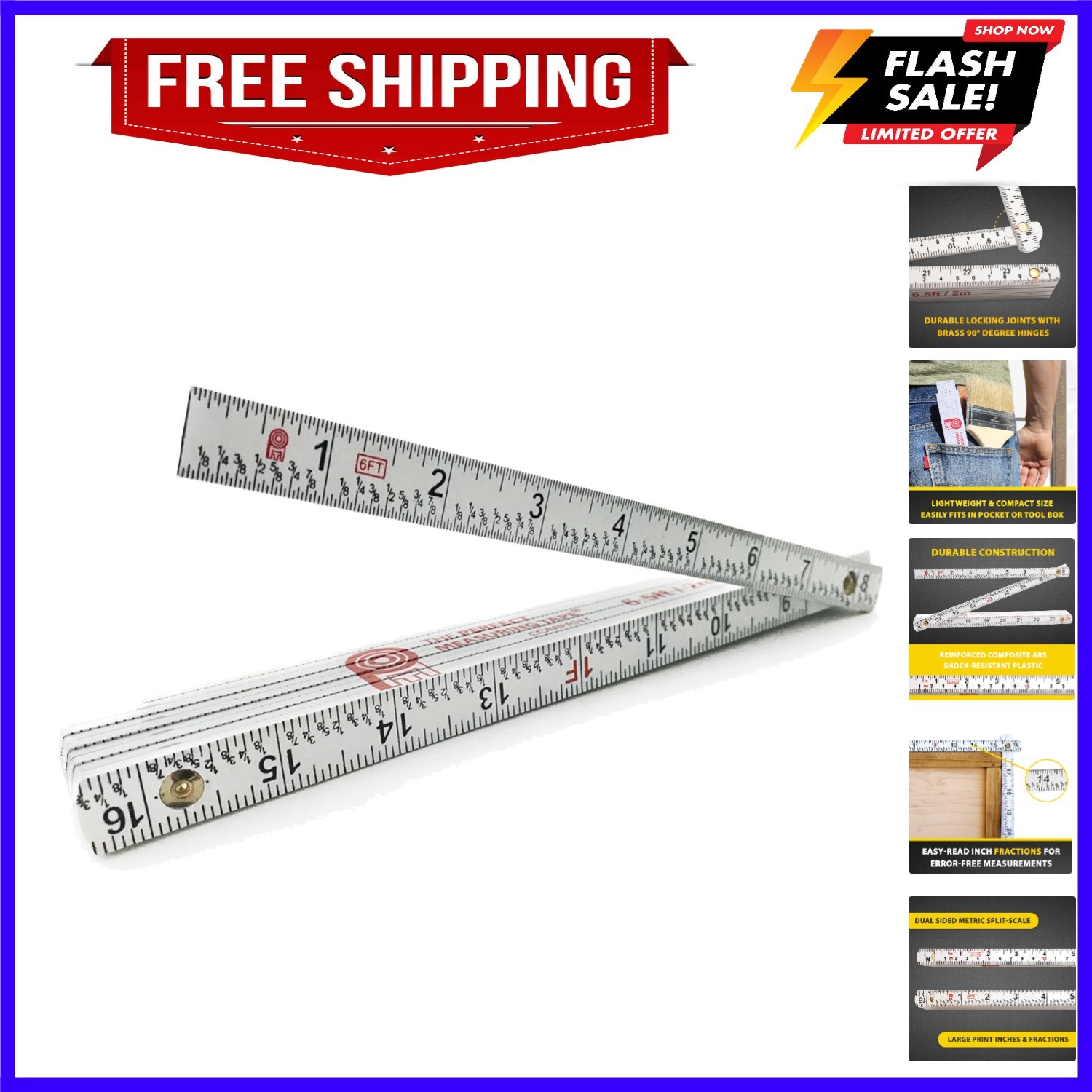 Co. FR-72 Carpenter\'s Folding Rule Lightweight Composite Construction Ruler F...