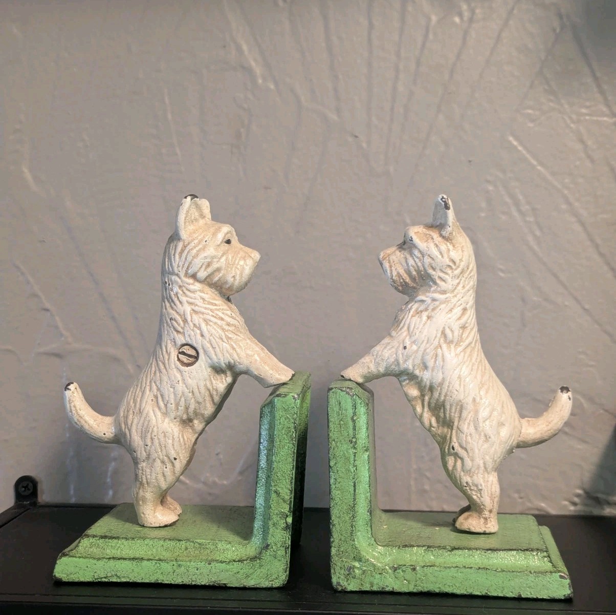 HomArt Set of 2 Cast Iron Standing Westie Bookends, White/Green