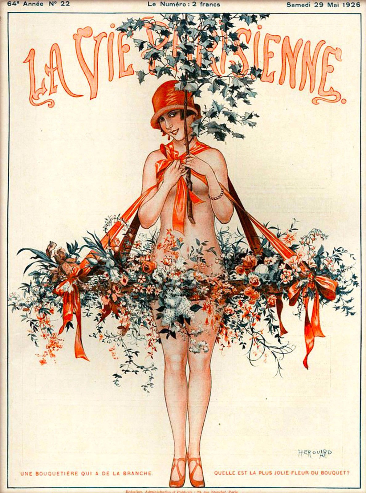 1920s La Vie Parisienne Flowers Branch Girl France French Travel Poster Print 1920s La Vie Parisienne Flowers Branch Girl France French Travel Poster Print