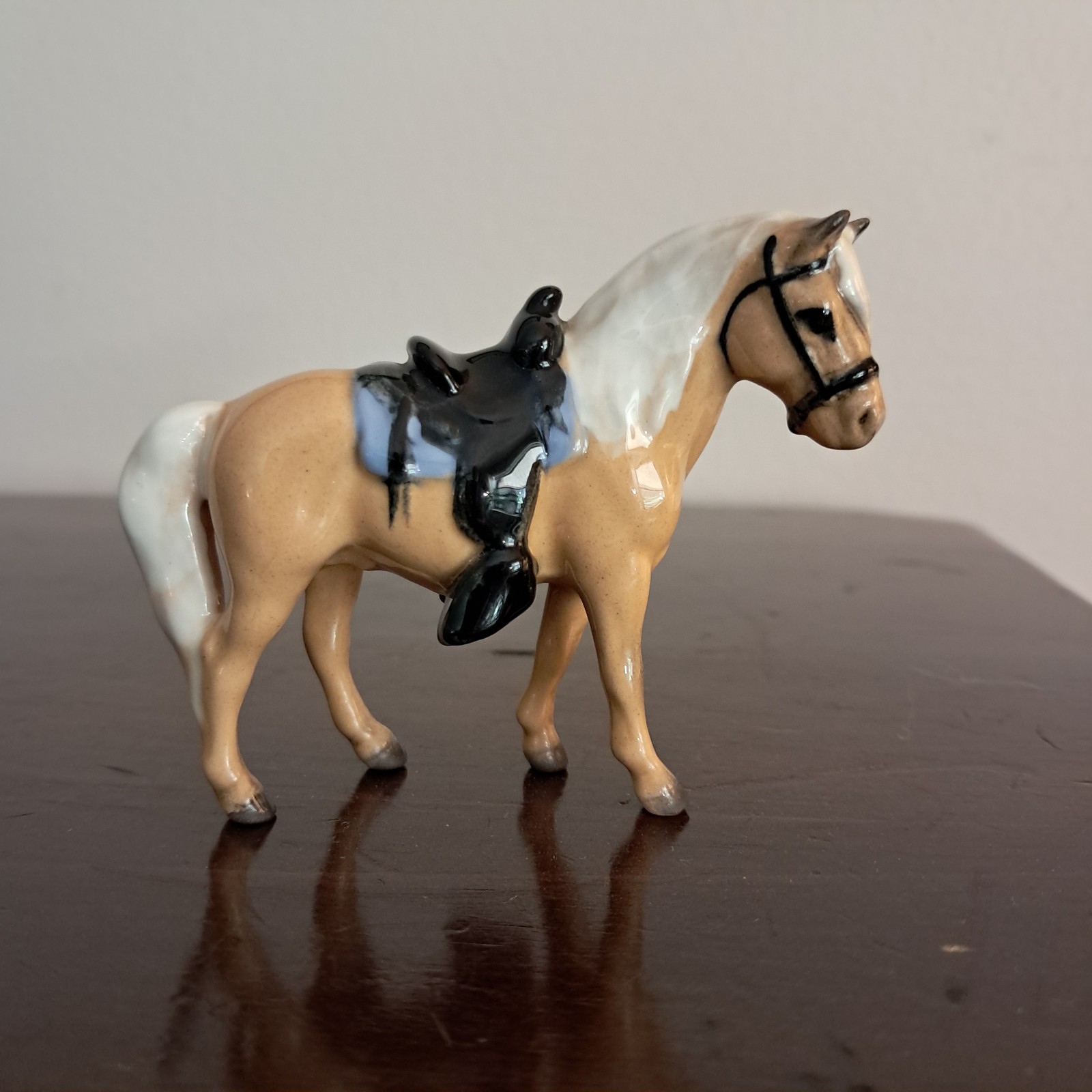 Vintage Hagen Renaker Western Pony, Black Saddle, Blue Blanket, 1957