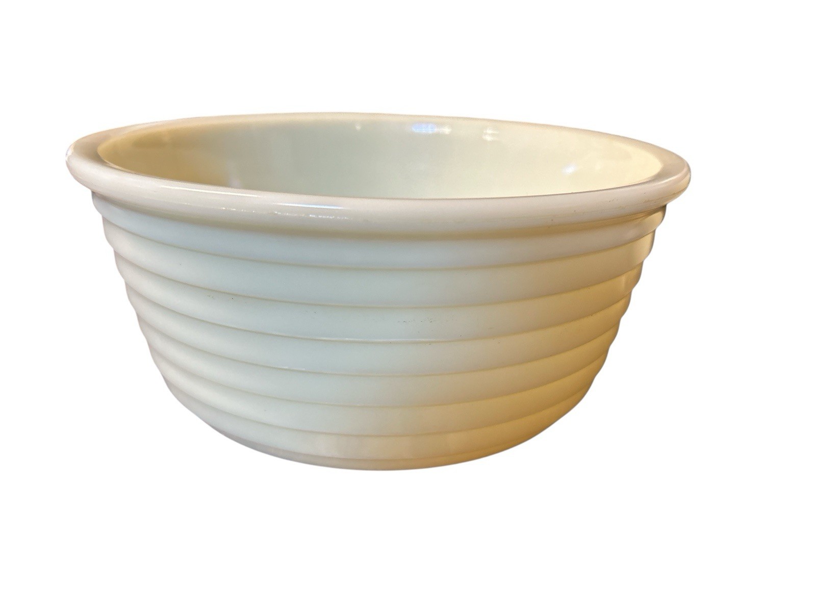Custard Uranium Glass Mixing Bowl Ribbed Vintage Yellow Green