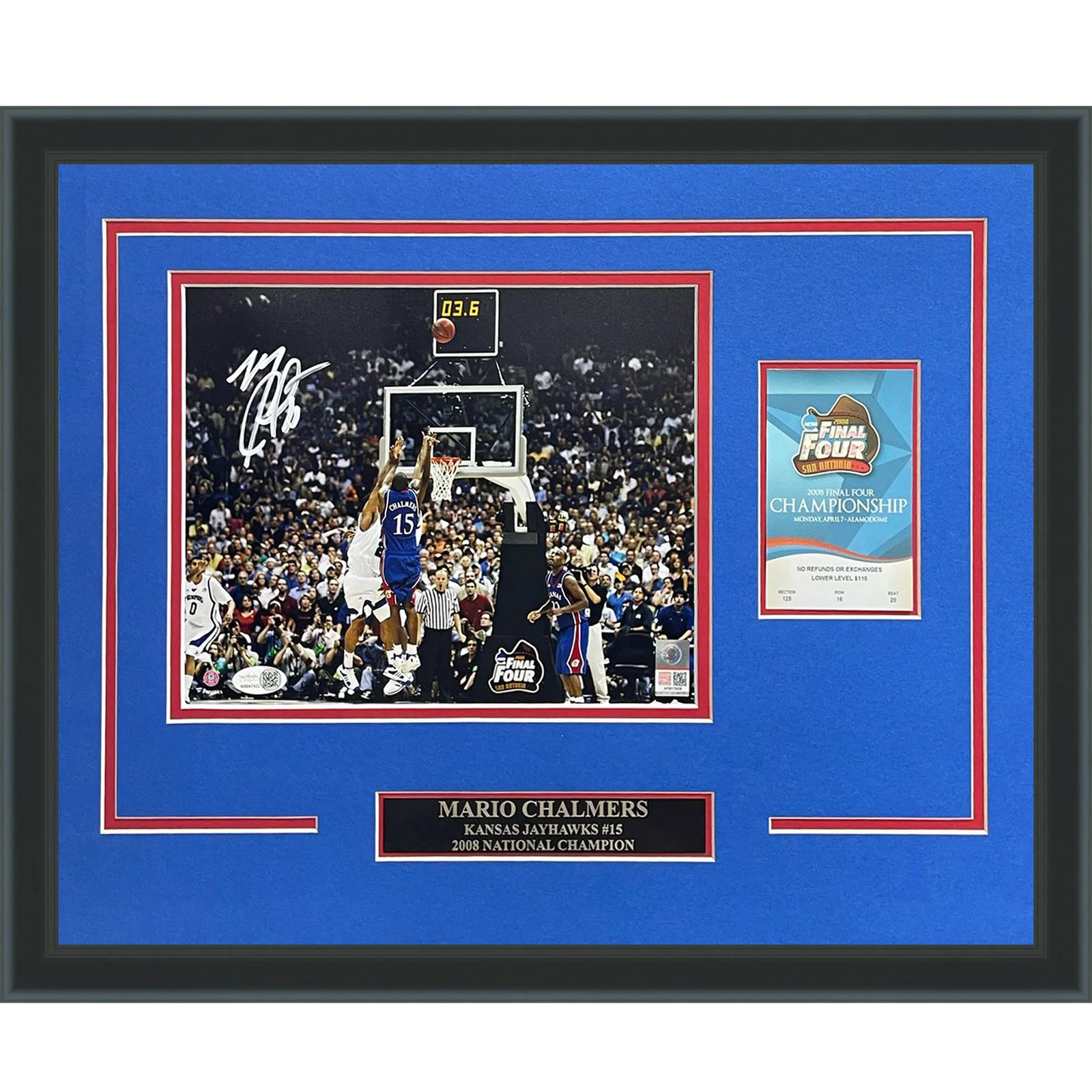 Mario Chalmers Autographed Kansas Jayhawks (2008 Final Four Shot) Deluxe Framed