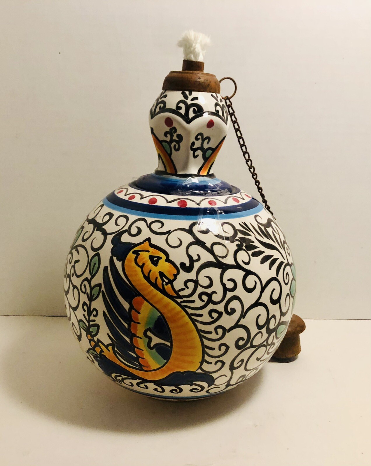 Large 13 x 7 round dragon themed oil lamp Large 13 x 7 round dragon themed oil lamp