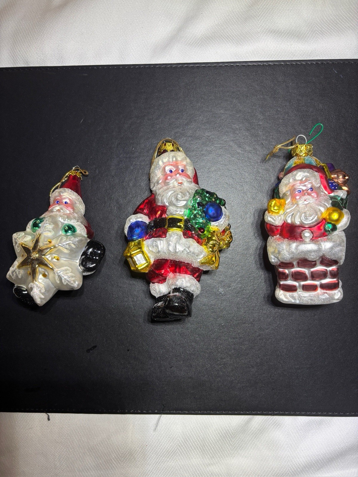 BK Lumiere Hand Blown Glass Lg Christmas Santa Ornaments Lot Of 3 Vintage 1999 BK Lumiere Hand Blown Glass Lg Christmas Santa Ornaments Lot Of 3 Vintage 1999