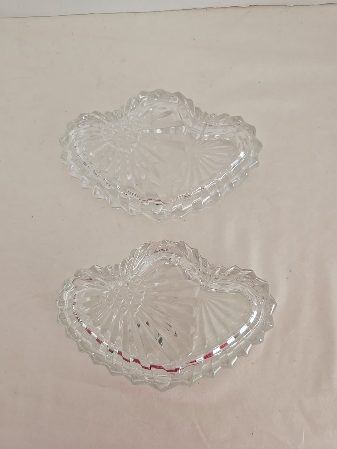 2 Clear Glass Trinket Dish Studio Nova Crystal Glass Covered Heart Jewelry 5.5\