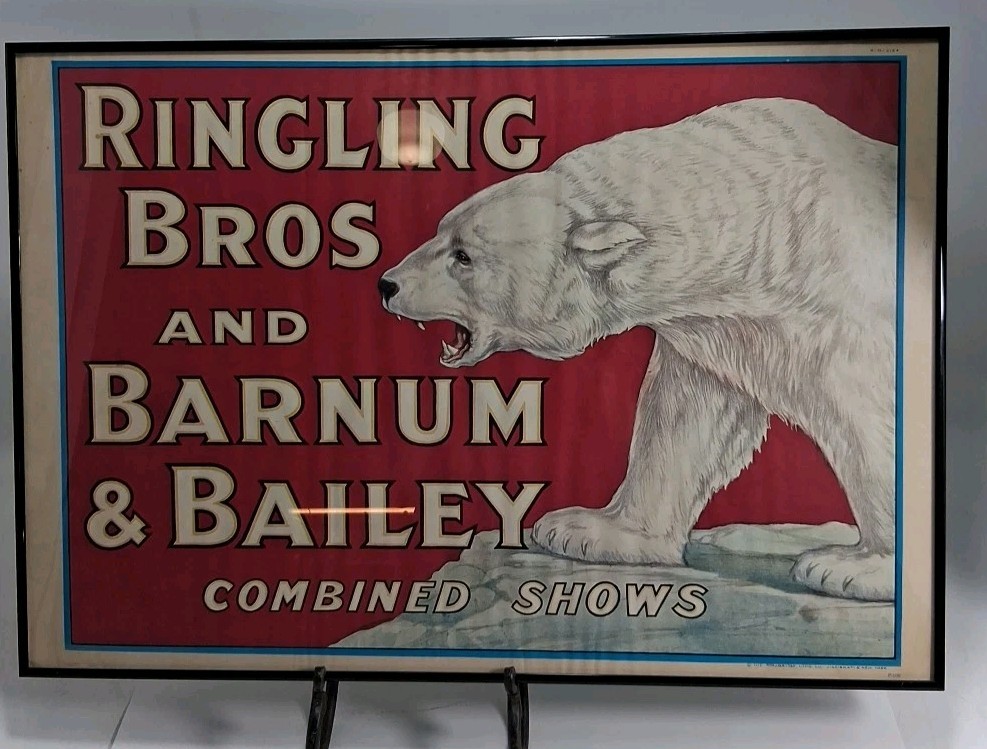 Vtg RINGLING BROS.BARNUM BAILEY CIRCUS Bear STROBRIDGE LITHO 24” x 17 Read Look
