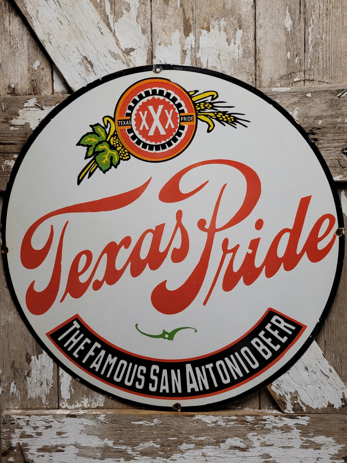 VINTAGE TEXAS PRIDE BEER PORCELAIN SIGN 30\