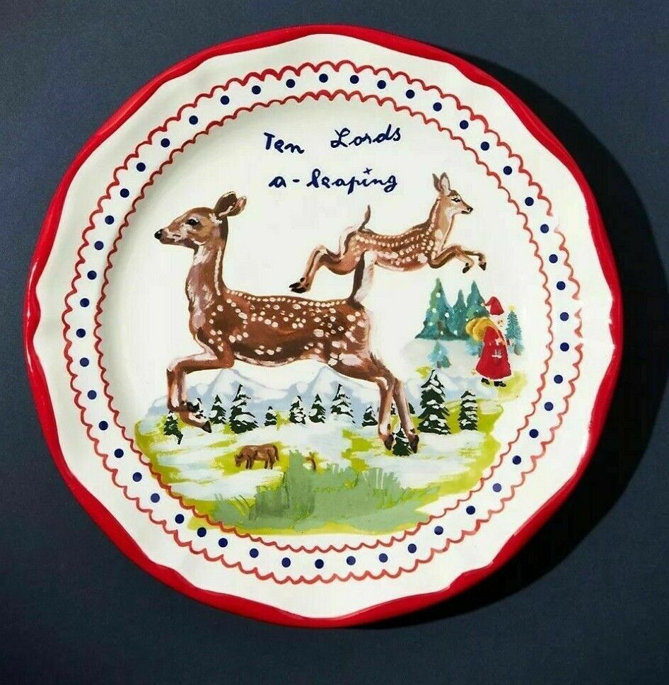 One Anthropologie Nathalie Lete 12 Days Of Christmas Ten Lords A-Leaping Plate