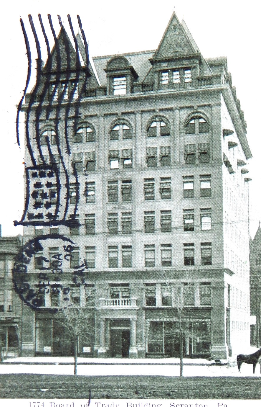 1906 BOARD of TRADE BUILDING SCRANTON PA POSTCARD POSTED PHOTO HORSE CARRIAGE
