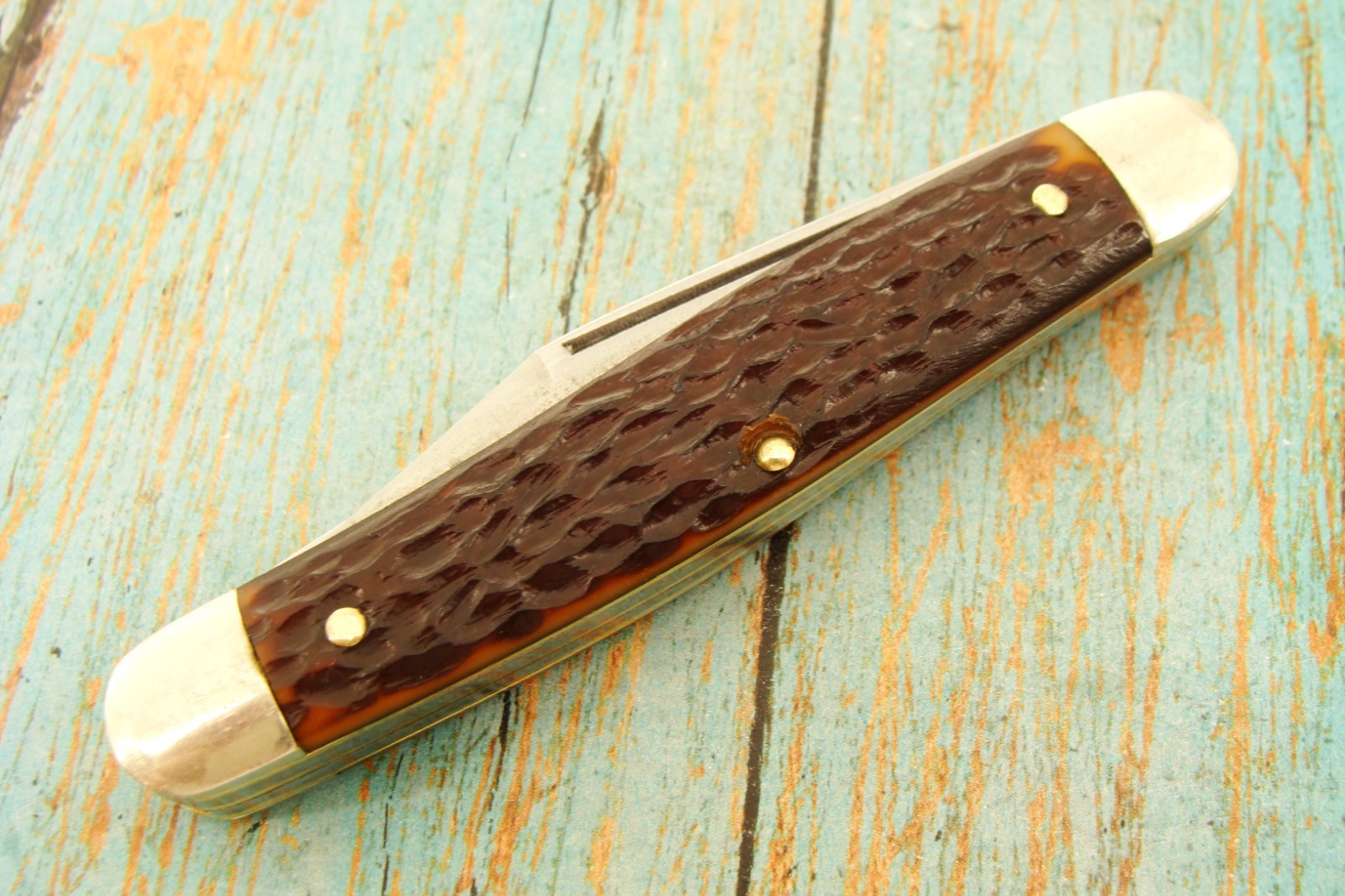 VINTAGE KUTMASTER USA JIGGED DELRIN PREMIUM STOCKMAN POCKET KNIFE JACK KNIVES VG
