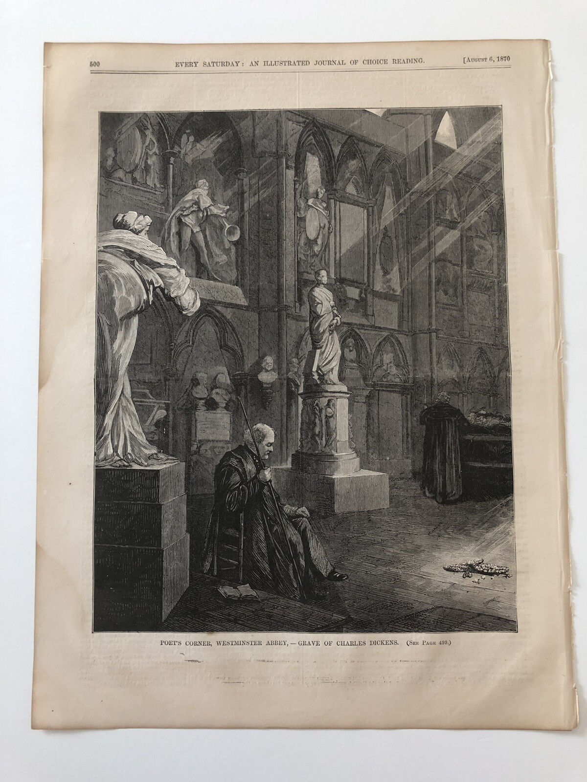 1870 Every Saturday Print Grave Of Charles Dickens Westminster Abbey #41019