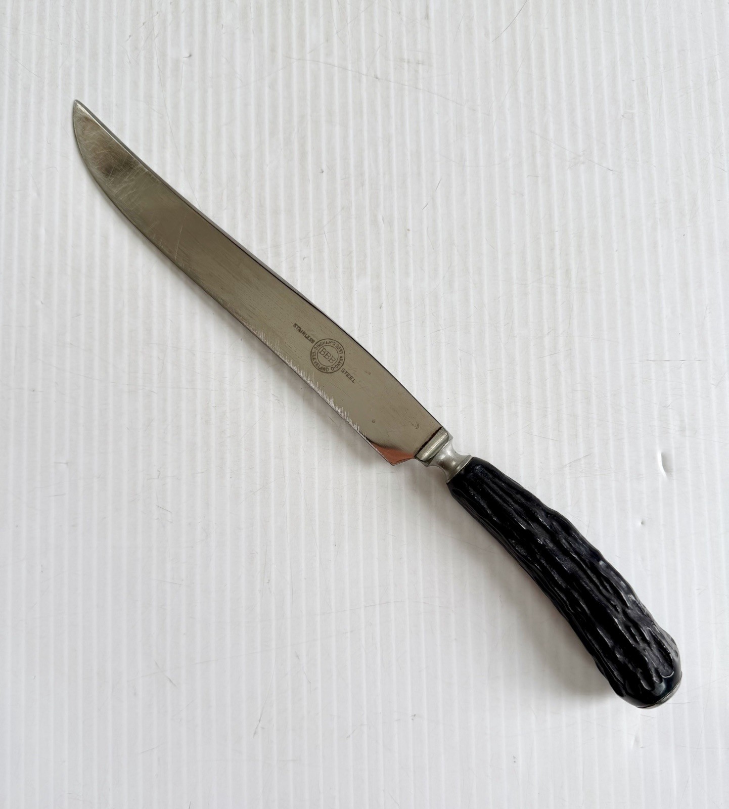 Vintage BBB (Bingham\'s Best Brand) Knife Fixed 8” Blade w/Faux Antler Handle