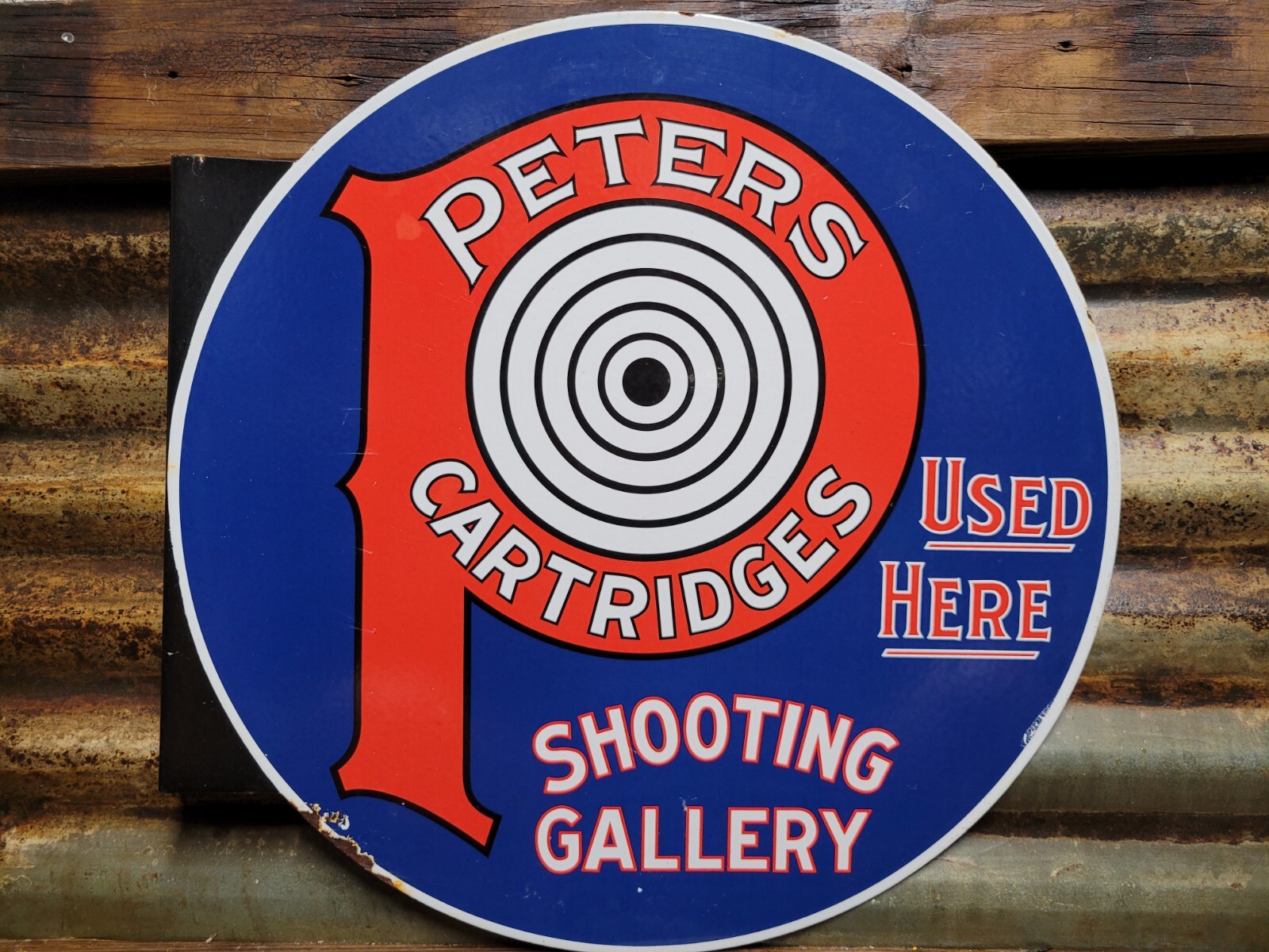 VINTAGE PETERS CARTRIDGE PORCELAIN SIGN OLD FLANGE GUN AMMO RIFLE SHOOTING RANGE
