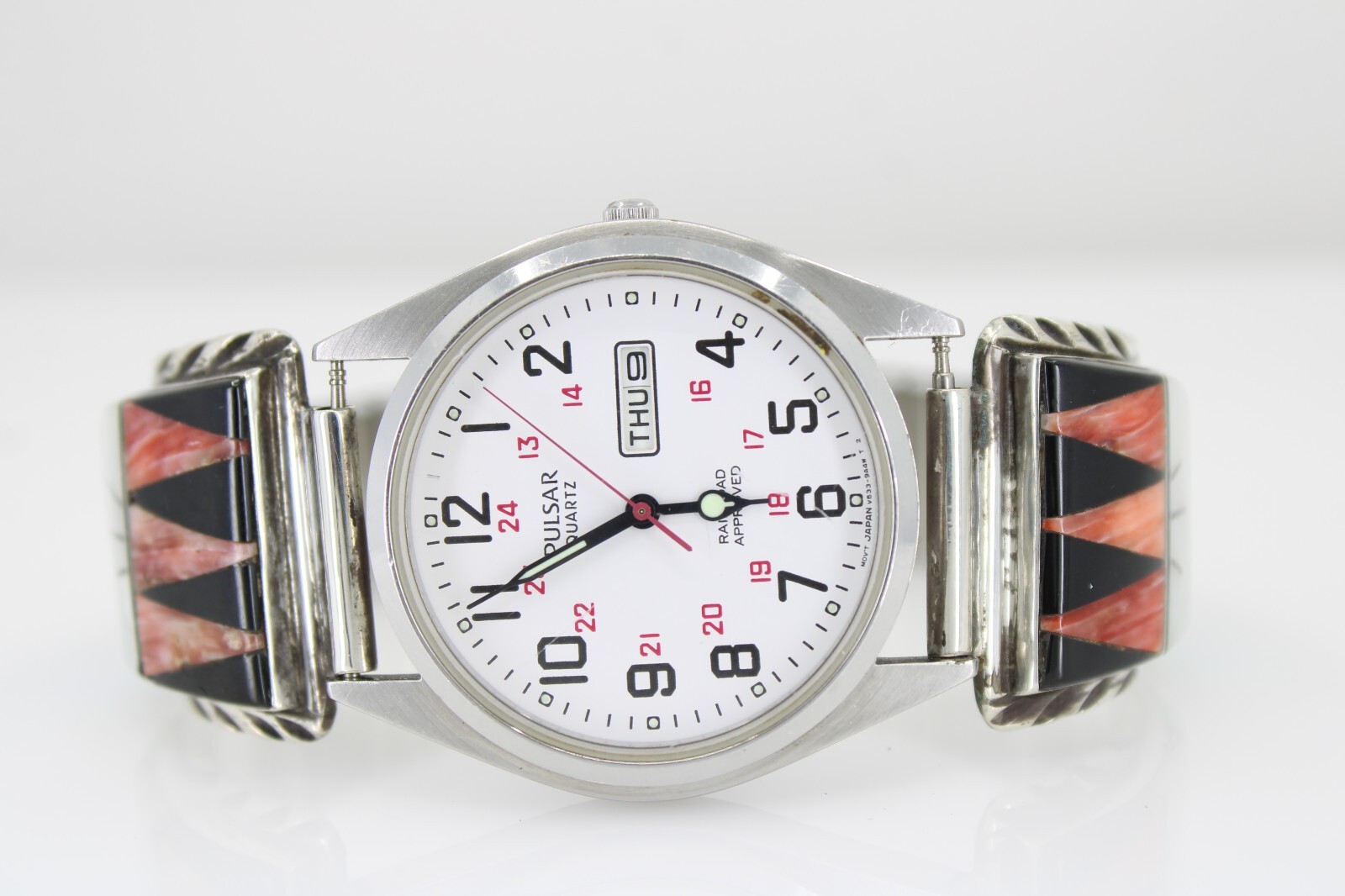 Cheryl Wadsworth Hopi Indian Sterling Silver Watch Tips w/ Pulsar Watch V533-9A0