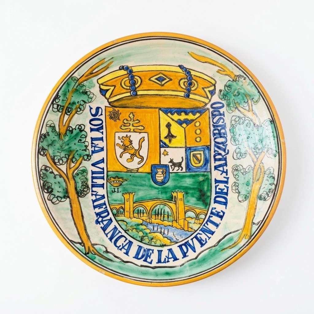 VTG Puente del Arzobispo Spanish Majolica Pottery Coat of Arms Charger 12.75\