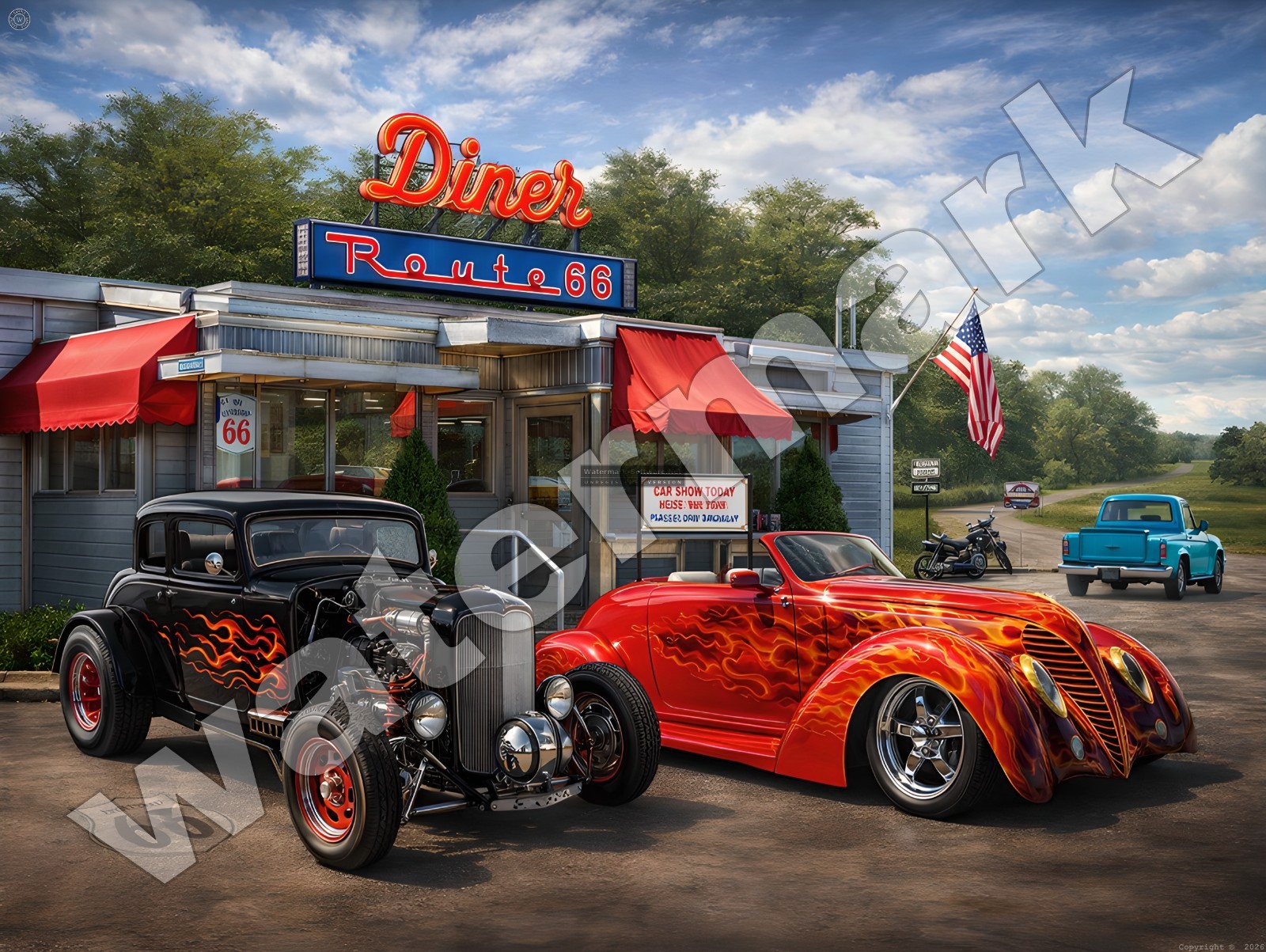 Vintage Cars Route 66 Diner Metal  Sign 9\