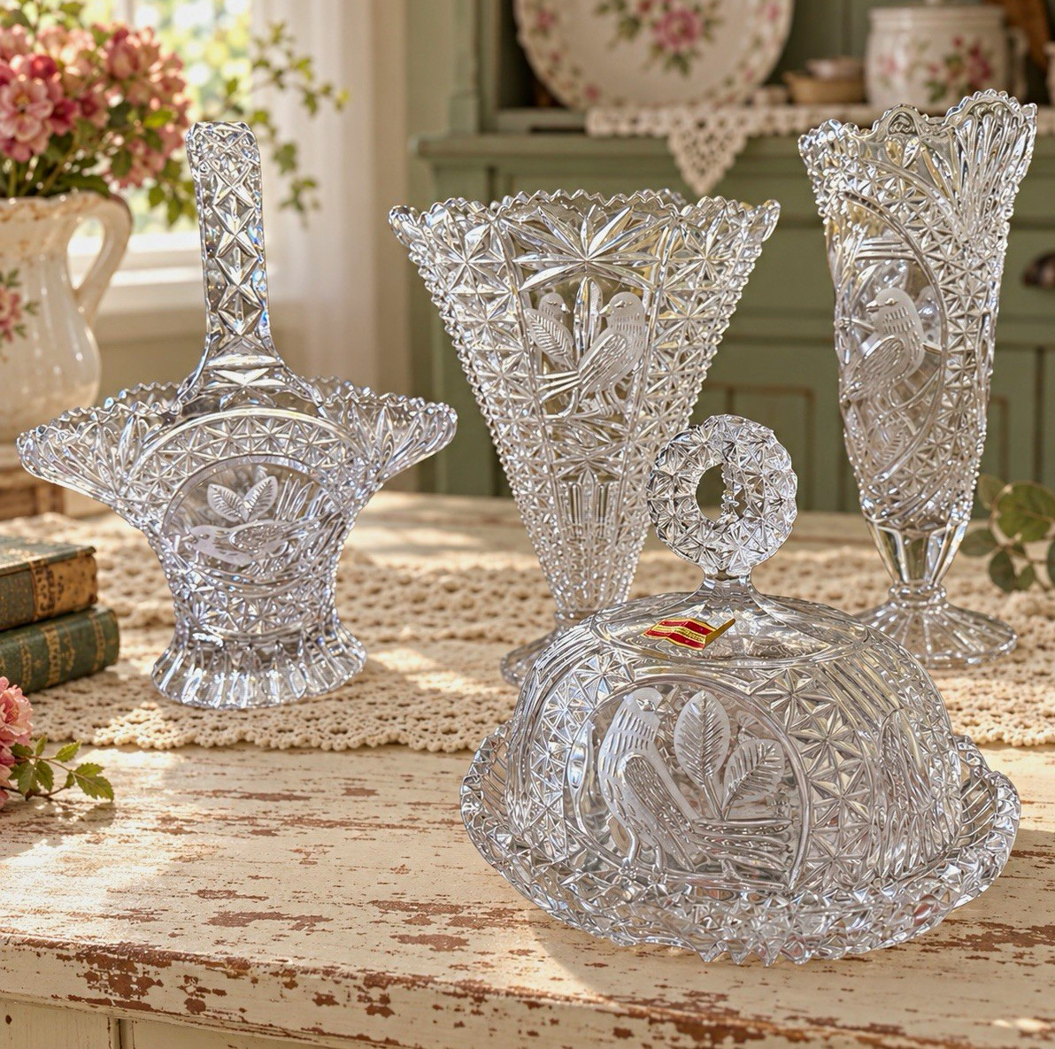 Vintage Hofbauer Byrdes Collection Lead Crystal 4-Piece Lot – West Germany