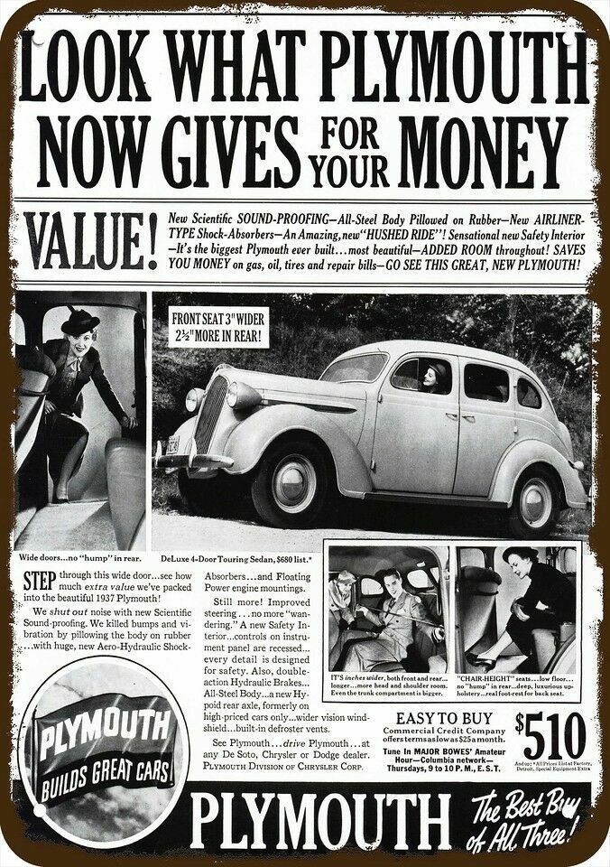 1937 PLYMOUTH DELUXE 4-DOOR TOURING Car Vntge-Look DECORATIVE REPLICA METAL SIGN 1937 PLYMOUTH DELUXE 4-DOOR TOURING Car Vntge-Look DECORATIVE REPLICA METAL SIGN